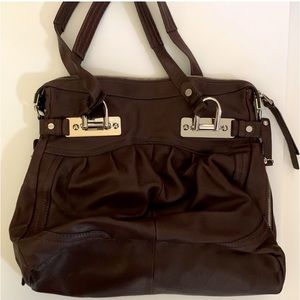 B Makowsky Mocha Brown Large Leather Shoulder Bag